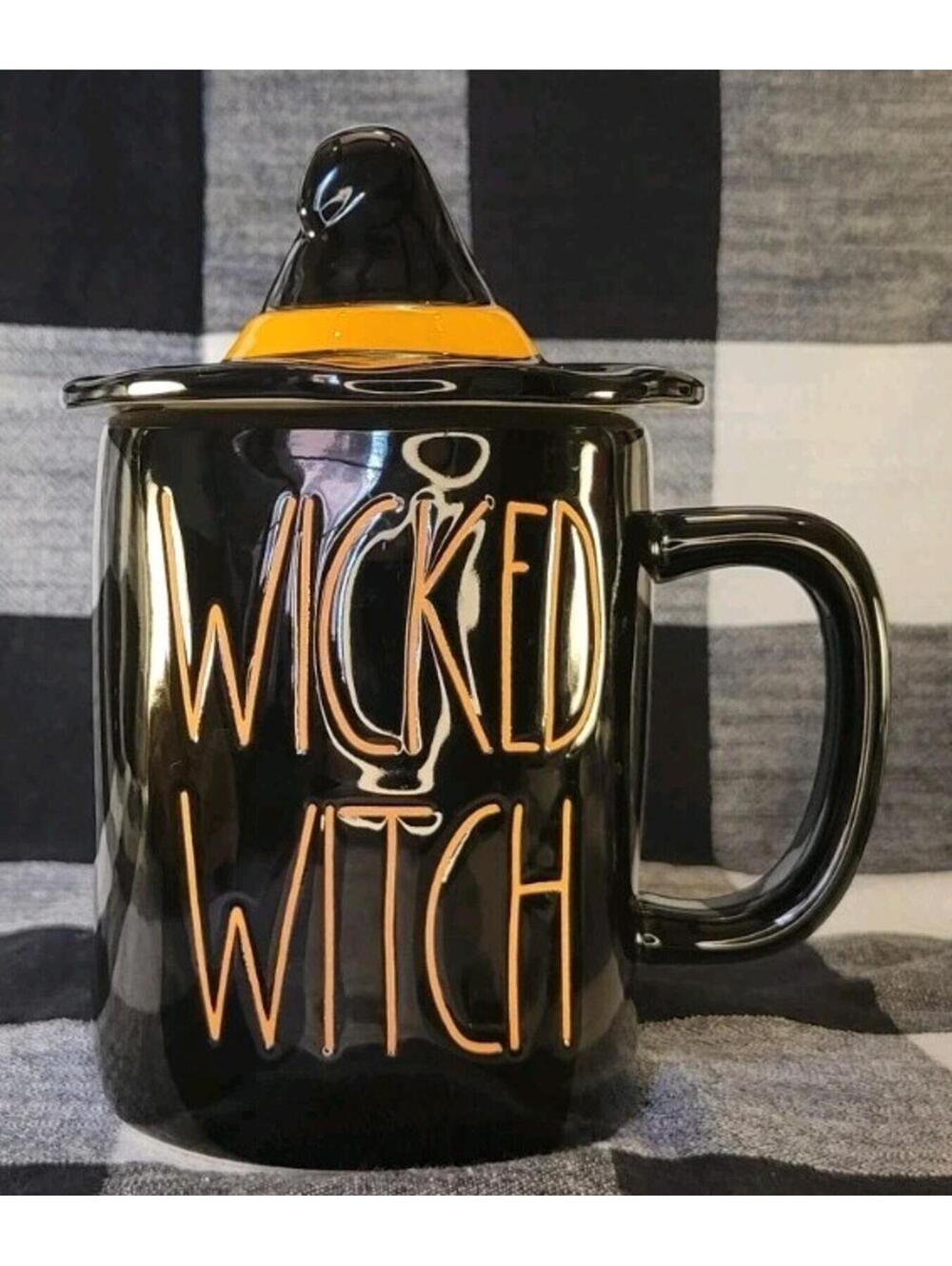 Rae Dunn Halloween WICKED WITCH Black Mug with Witch Hat Mug Topper 20 Oz